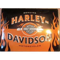 plaque harley davidson noir et orange à flammes tole bombée emboutie deco biker