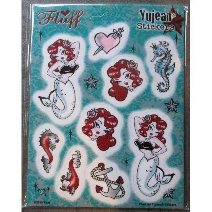 mini planche stickers pin up sirene 15x11cm autocollant ancre hypocampe