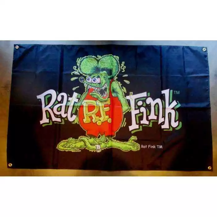 drapeau inscription rat fink sur fond noir flag ed roth rat rod kustom kulture rare