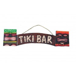 enseigne tiki bar avec 2 tiki en bois 56 cm deco hawaii usa