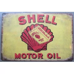 plaque tole shell motor oil coquillage rouge jaune tole pub garage diner loft