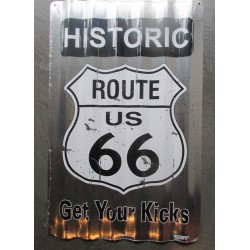 plaque historic route 66 tole ondulé 45x30 rare déco garage  loft diner  road sixty six