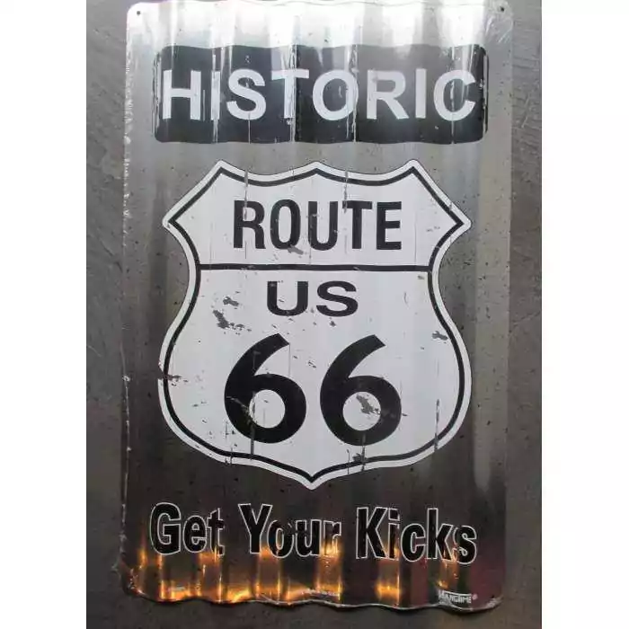 plaque historic route 66 tole ondulé 45x30 rare déco garage loft diner road sixty six