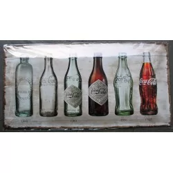 plaque coca cola 6 differentes bouteilles relief 50cm tole pub affiche