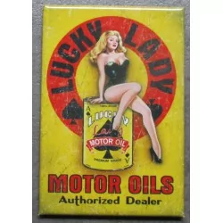 magnet 8x5.5 cm lucky lady motor oil pin up huile deco garage cuisine bar diner loft frigo