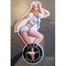 mini plaque emaillée pin up en habit de marin logo  ford mustang noirtole email deco garage