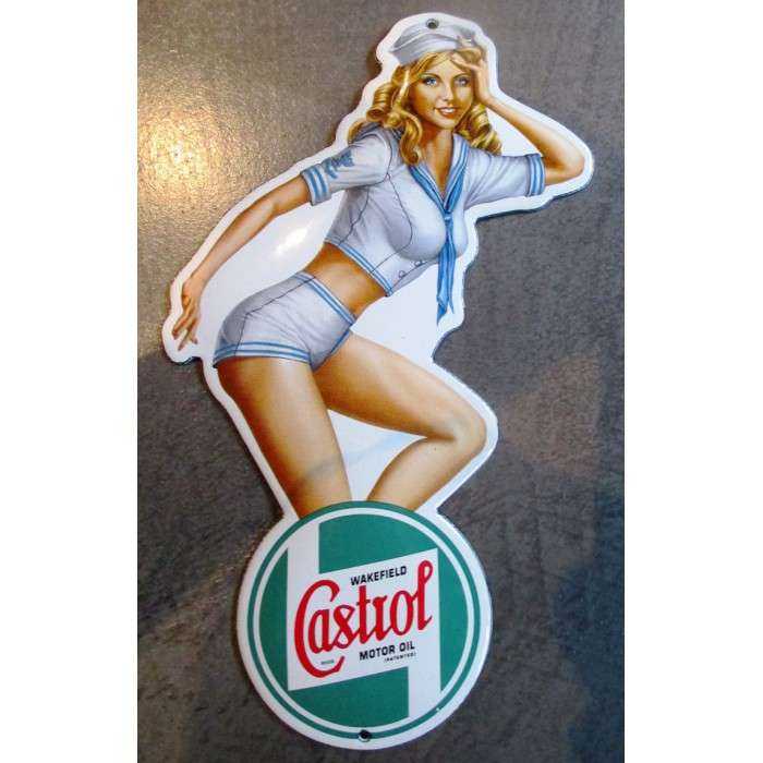 mini plaque emaillée pin up en habit de marin logo castrol motor oil tole email deco garage mini plaque emaillée pin up en habit de marin logo castrol motor oil tole email deco garage