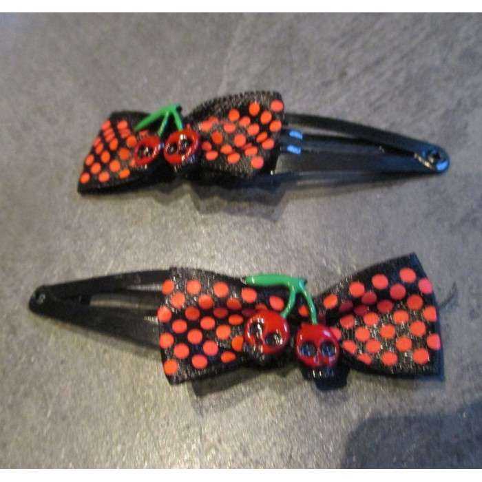 2 pince cheveux cerise tete de mort tissus noir rouge pin up rockabilly 2 pince cheveux cerise tete de mort tissus noir rouge pin up rockabilly