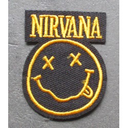 patch groupe pop rock grunge  nirvana  jaune  5x3.5cm  écusson  thermocollant  veste chemise