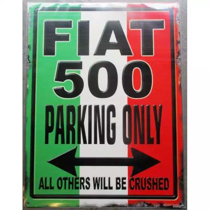 plaque pin up fiat 500 parking drapeau italien  tole deco affiche métal