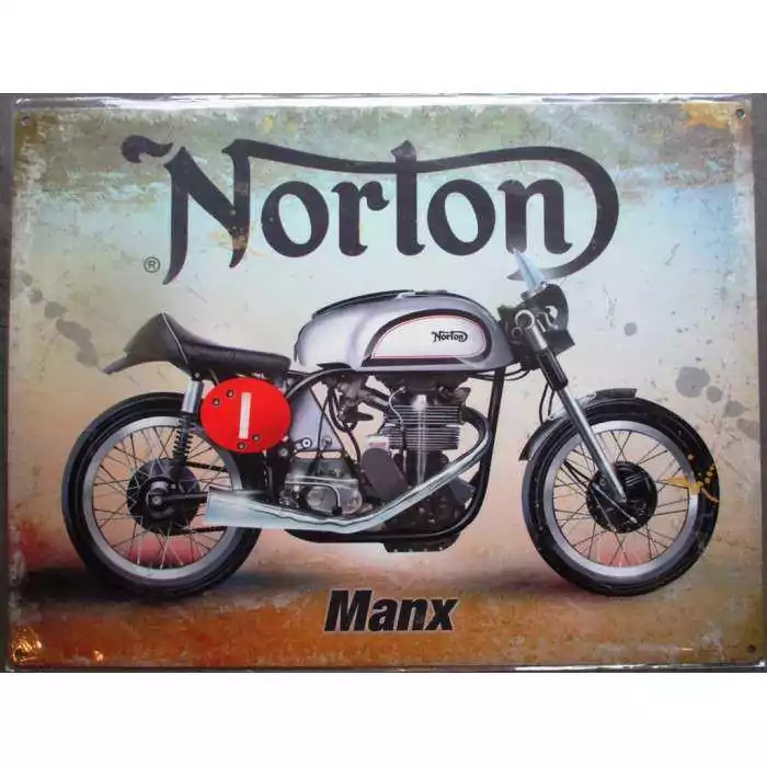 plaque moto norton manx tole deco affiche métal pub garage 40cm