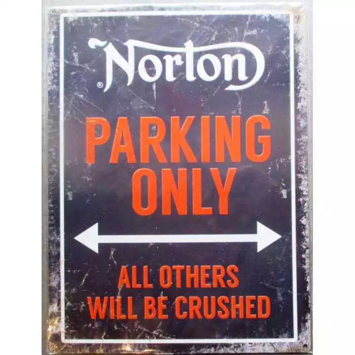 plaque moto norton parking only noire tole deco affiche métal pub garage 40cm