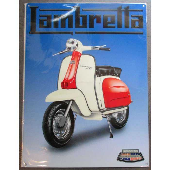 plaque scooter lambretta blanc et rouge sur fond bleu tole pub métal déco garage plaque scooter lambretta blanc et rouge sur fond bleu tole pub métal déco garage