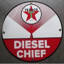plaque alu texaco diesel chief ronde tole metal garage huile pompe à essence