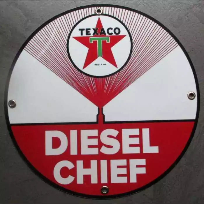 plaque alu texaco diesel chief ronde tole metal garage huile pompe à essence