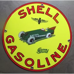 plaque alu shell gasoline avec voiture ancienne tole metal garage huile pompe à essence