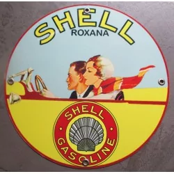 plaque alu shell roxana style rétro ancien tole metal garage huile pompe à essence