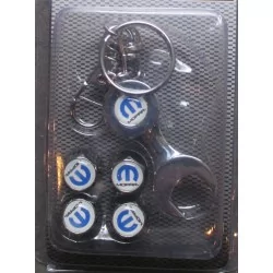bouchon valve de roue (x4)+ porte cle mopar logo balnc et bleu