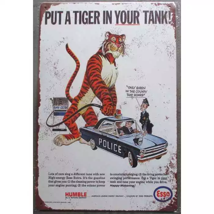 plaque tole esso put a tiger in your tank aspect vieillit 30x20cm tole pub garage diner loft