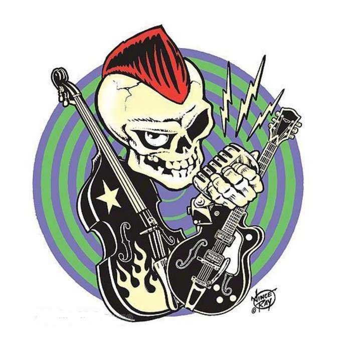 sticker punk a la crete rouge guitare contrebasse autocollant ince ray
