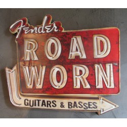 plaque fender road worn épaisse tole  pub metal deco musique guitare ampli