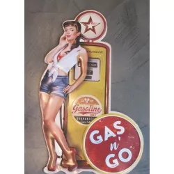 plaque pompe a essence gas  and go avec pin up sexy en short tole metal garage diner loft