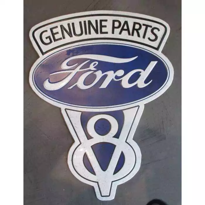 plaque logo ford v8 genuine parts 46x35 cm tole metal garage diner loft