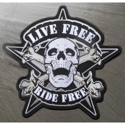 gros patch live free ride free 24 x24 cm écusson dos veste blouson biker crane pirate