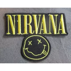 patch taille moyenne groupe pop rock grunge  nirvana  jaune  10x7.5 cm  écusson  thermocollant  veste chemise