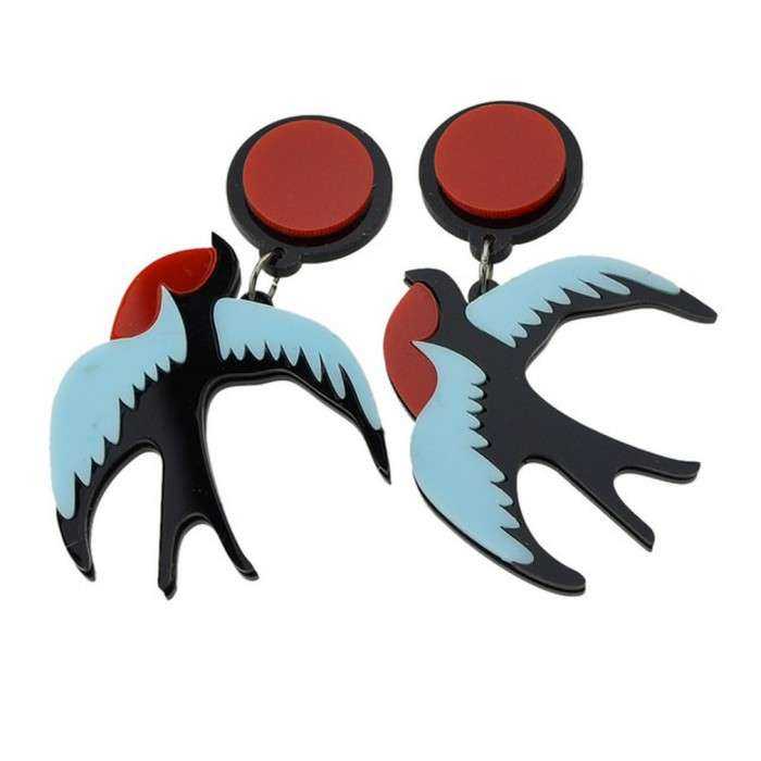 boucle d'oreille hirondelle gros modele 7.2cm style old school pin up femme boucle d'oreille hirondelle gros modele 7.2cm style old school pin up femme