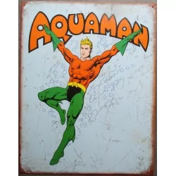 plaque super hero aquaman sur fond bleu tole affiche deco metal usa loft
