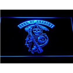 verre publicitaire neon sons of anarchy bleu biker motard 30x22 cm