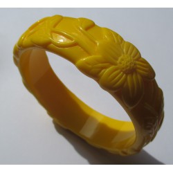 bracelet plastique résine fleur couleur jaune pin up rockabilly hawaii  femme