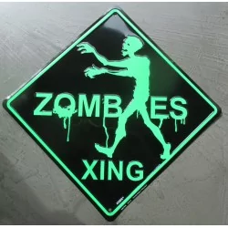 plaque zombie xing verte et noire 42cm tole deco affiche drole