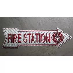 plaque fleche fire station plate imitation alus strié usa tole affiche
