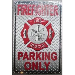 plaque pompier firefighter parking only 46cm usa tole affiche déco metal pub