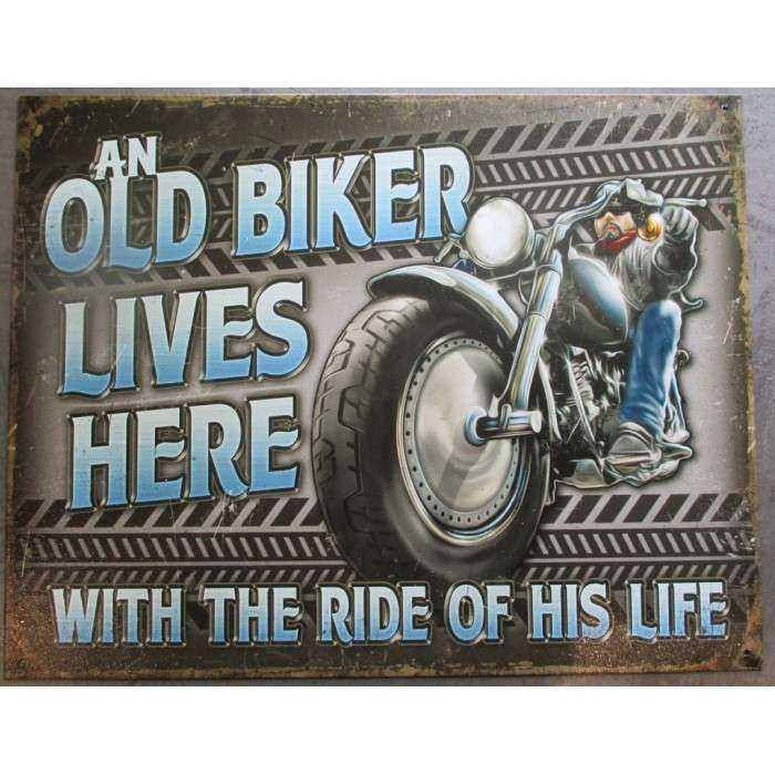 plaque old biker lives here fan moto affiche déco metal pub 41x32cm plaque old biker lives here fan moto affiche déco metal pub 41x32cm