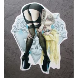 sticker blonde sexy qui montre ses fesses hot girl autocollant kustom kulture pigors