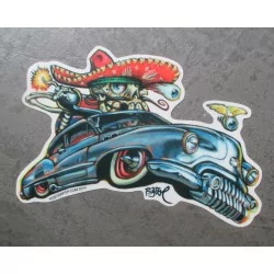 sticker buick 1950 grise et mexicain chicano autocollant kustom kulture big toe