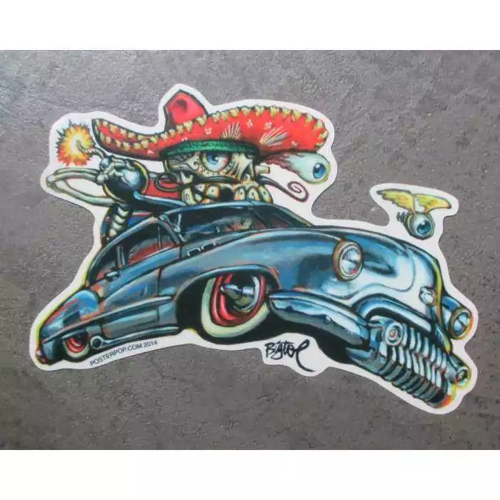 sticker buick 1950 grise et mexicain chicano autocollant kustom kulture big toe