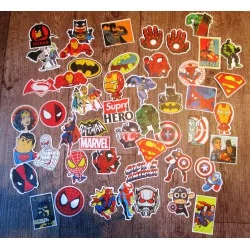 lot de 50 stickers super heros autocollant fond blanc 5 a 8cm ideéal deco pas  cher