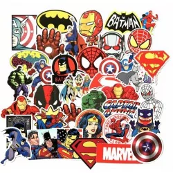 lot de 50 stickers super heros autocollant fond blanc 5 a 8cm ideéal deco pas  cher