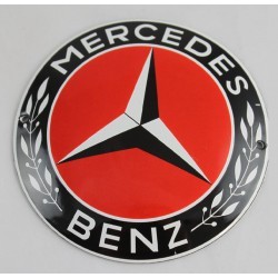 mini plaque emaillée mercedes ronde rouge tour noir  auto tole email pub garage