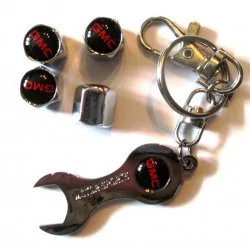bouchon valve de roue (x4)+ porte cle GMC logo noir et rouge