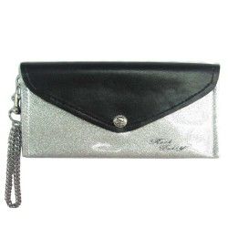 portefeuille femme pochette simili noir et gris a paillette + chaine
