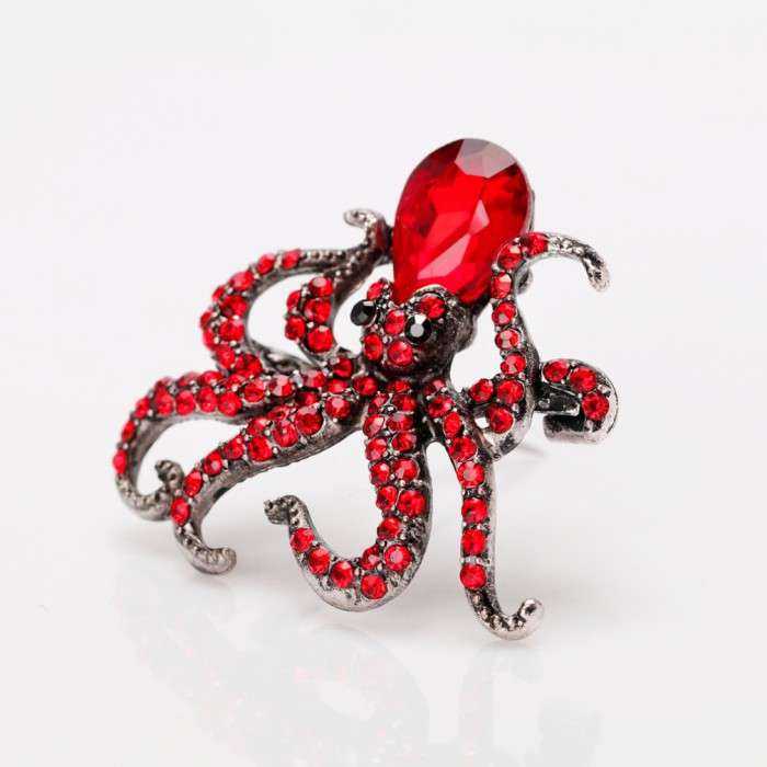 broche poulpe kraken pieuvre strass rouge pin up rock roll broche poulpe kraken pieuvre strass rouge pin up rock roll