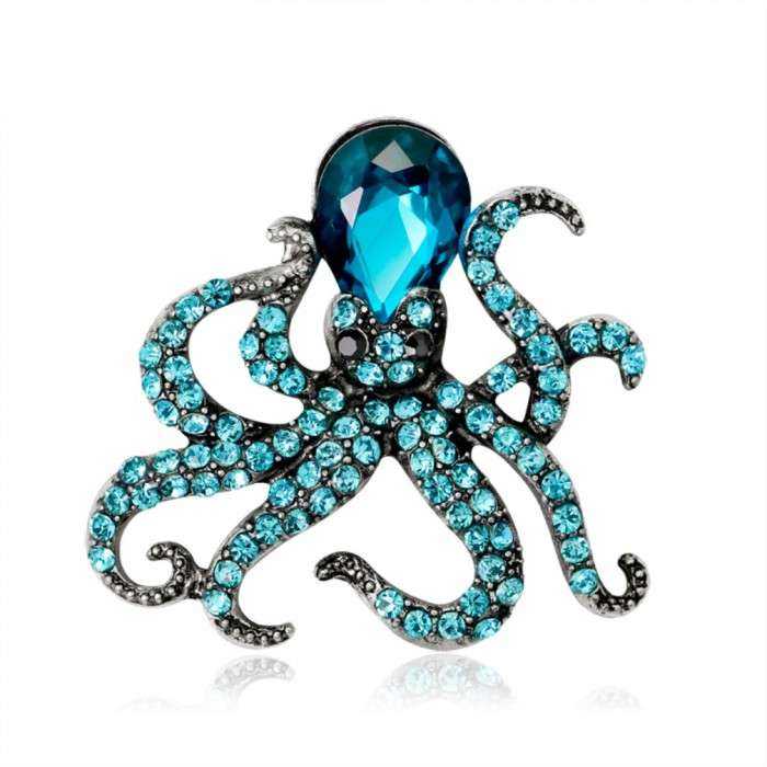 broche poulpe kraken pieuvre strass bleu pin up rock roll broche poulpe kraken pieuvre strass bleu pin up rock roll