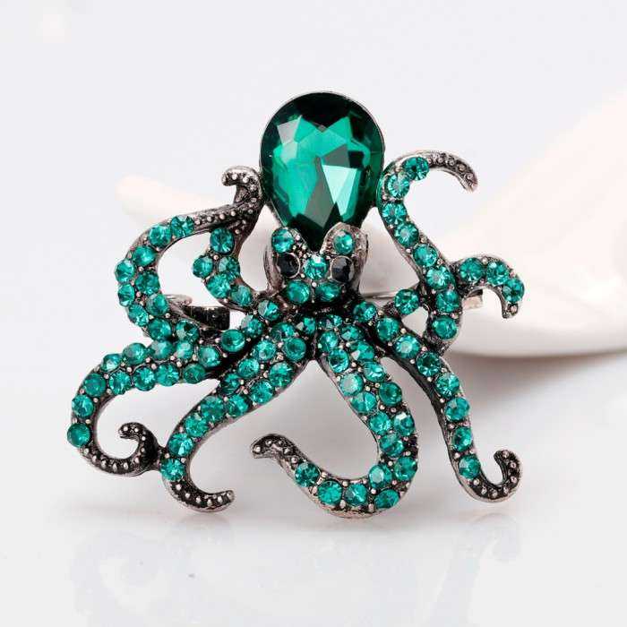 broche poulpe kraken pieuvre strass vert turquoise pin up rock roll broche poulpe kraken pieuvre strass vert turquoise pin up rock roll