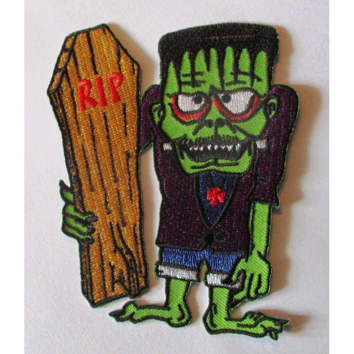 patch monstre vert et planche de surf cercueil 10x8 cm écusson veste blouson rock roll patch monstre vert et planche de surf cercueil 10x8 cm écusson veste blouson rock roll