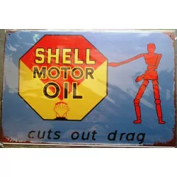 plaque shell motor oil cuts out drag 30cm tole métal deco garage loft